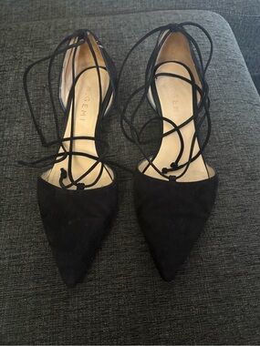 M. Gemi Black Suede Pointed-Toe Lace-Up Flats